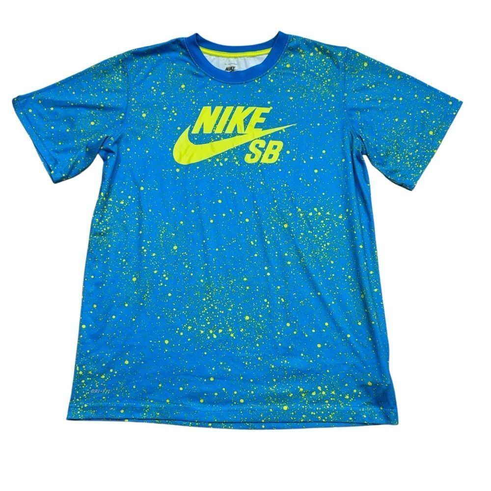 Big Boys Nike SB Dri-Fit Blue and Green Splatter Logo T-Shirt Size XL